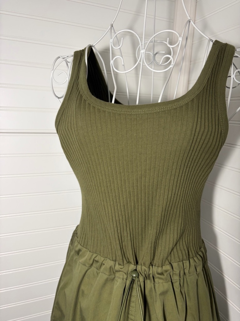 Mango Olive Ribbed Tank Utility Mini Dress - Picture 5 of 10